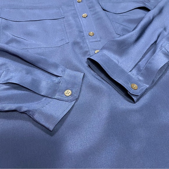 NWT Banana Republic Navy Blue Silk Button-Up Long Sleeve Top Size L #1441 - Picture 5 of 10